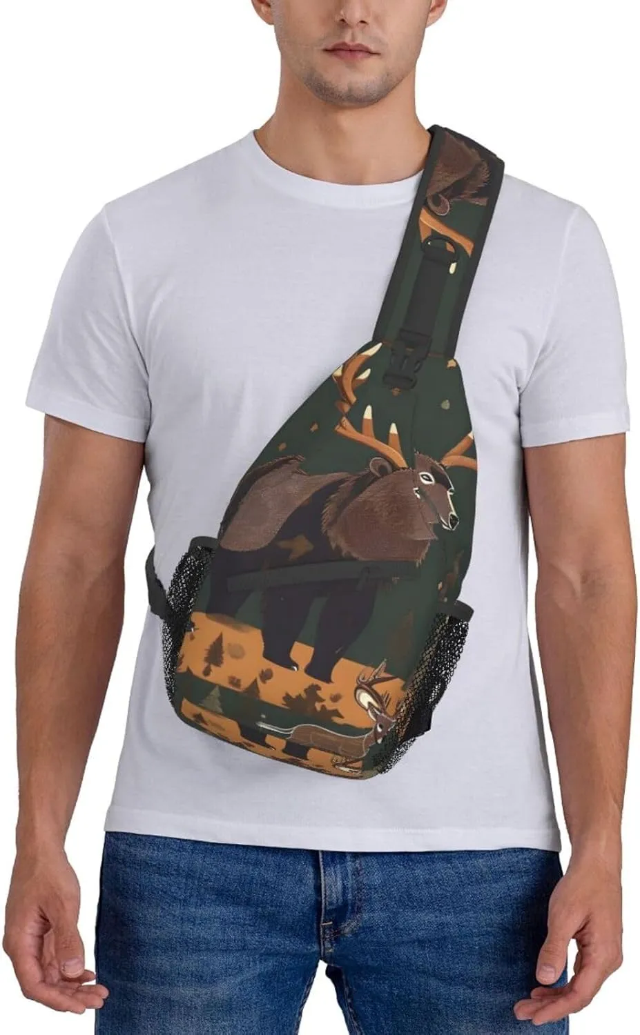 The Lodge Bear Deer Unisex Casual Diagonal Chest Bag,Multipurpose Crossbody Shoulder Bag Travel Hiking Daypack