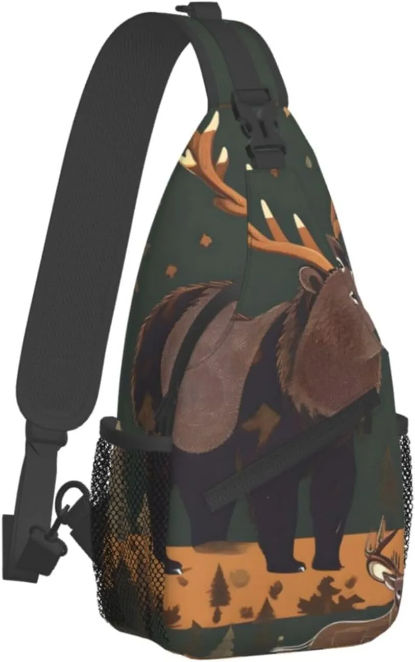 The Lodge Bear Deer Unisex Casual Diagonal Chest Bag,Multipurpose Crossbody Shoulder Bag Travel Hiking Daypack