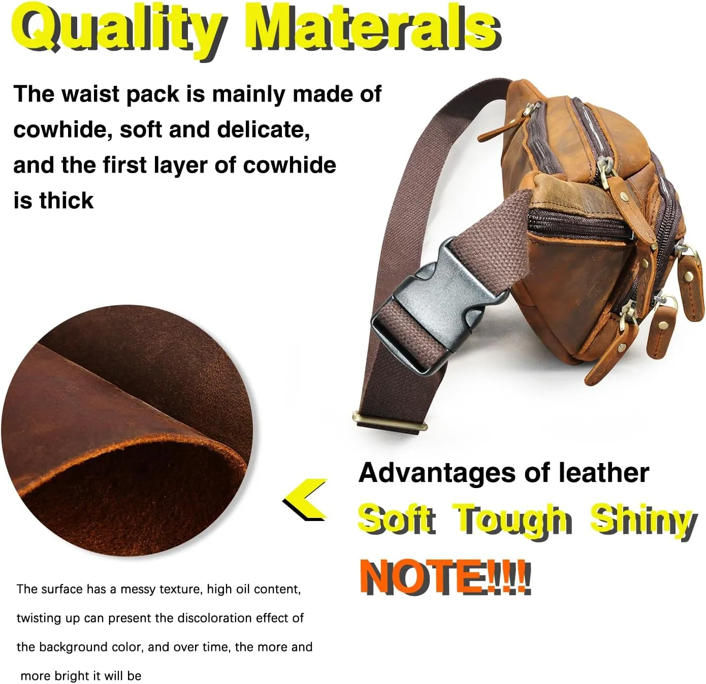 Thick Crazy Horse Leather Hiking Riding Travel Outdoor Belt Bag Fanny Waist Pack Small Phone Pouch For Men Women 380 (383 Brown)
