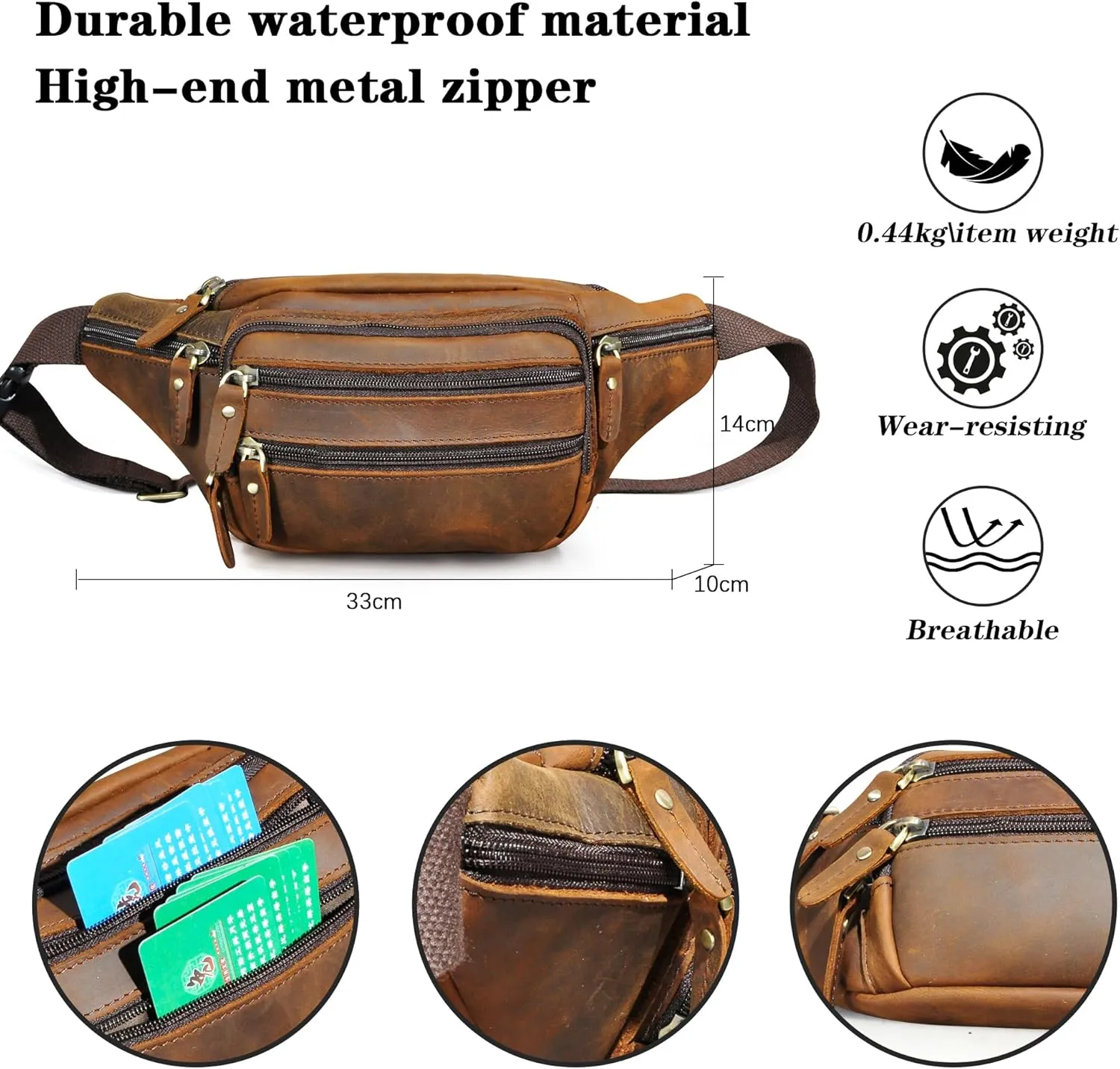Thick Crazy Horse Leather Hiking Riding Travel Outdoor Belt Bag Fanny Waist Pack Small Phone Pouch For Men Women 380 (383 Brown)
