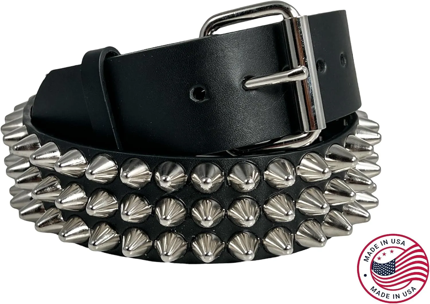 Three Row UK77 1/2" Conical Stud Belt USA Made Genuine Leather Punk Goth Thrash Metal
