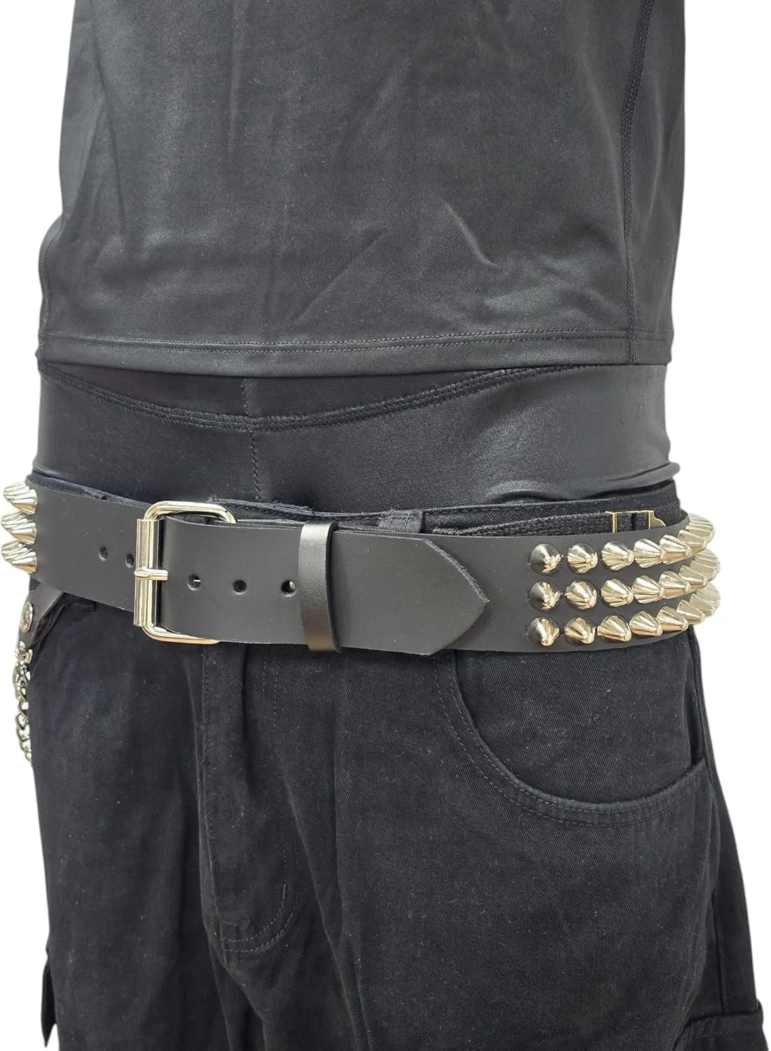 Three Row UK77 1/2" Conical Stud Belt USA Made Genuine Leather Punk Goth Thrash Metal