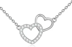 TIGER RIDER 925 Sterling Silver Double Heart Necklace for Women with Cubic Zirconia Valentines Christmas Birthday Jewelry Gifts for Mom Wife Girlfriend Daughter