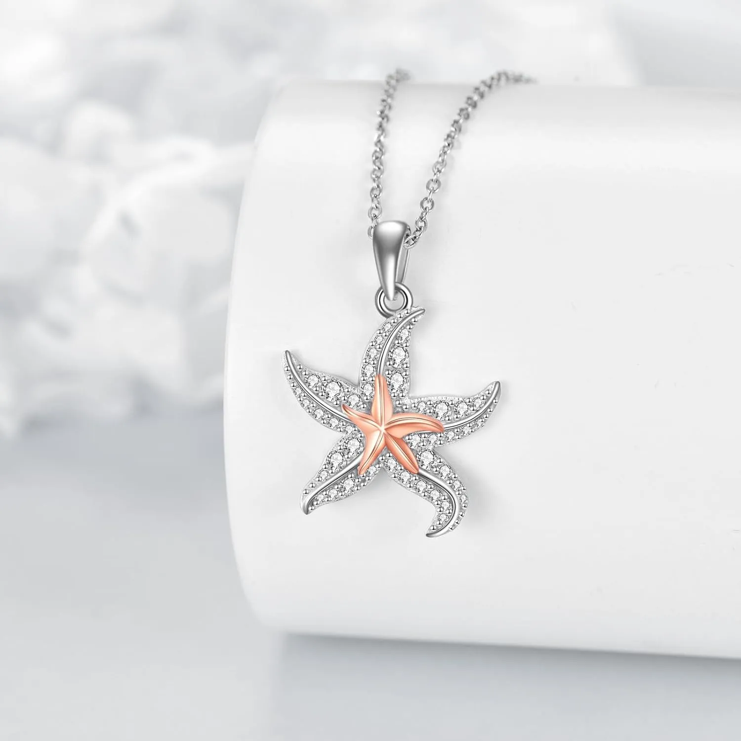 TIGER RIDER Ocean Necklace Sterling Silver Starfish Pendant Necklace Cubic Zirconia Starfish Jewelry Birthday Gifts for Women Ocean Lovers