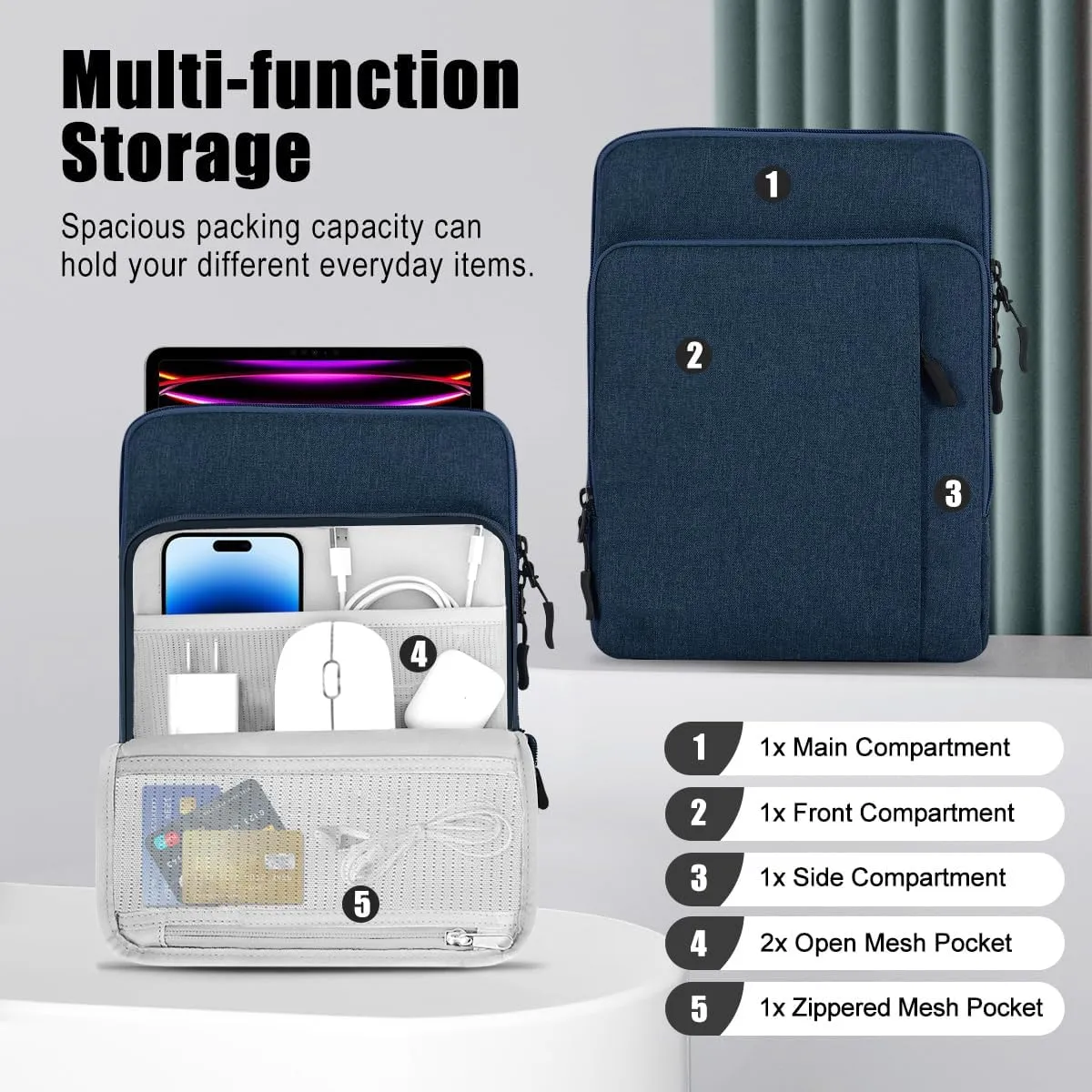 TiMOVO 12.9 Inch Tablet Sleeve Bag Carrying Case with Shoulder Strap for iPad Pro 12.9 M2 2022/2021/2020, Surface Laptop Go 12.4", Galaxy Tab S8 /S9  12.4" 2022/2023, Indigo