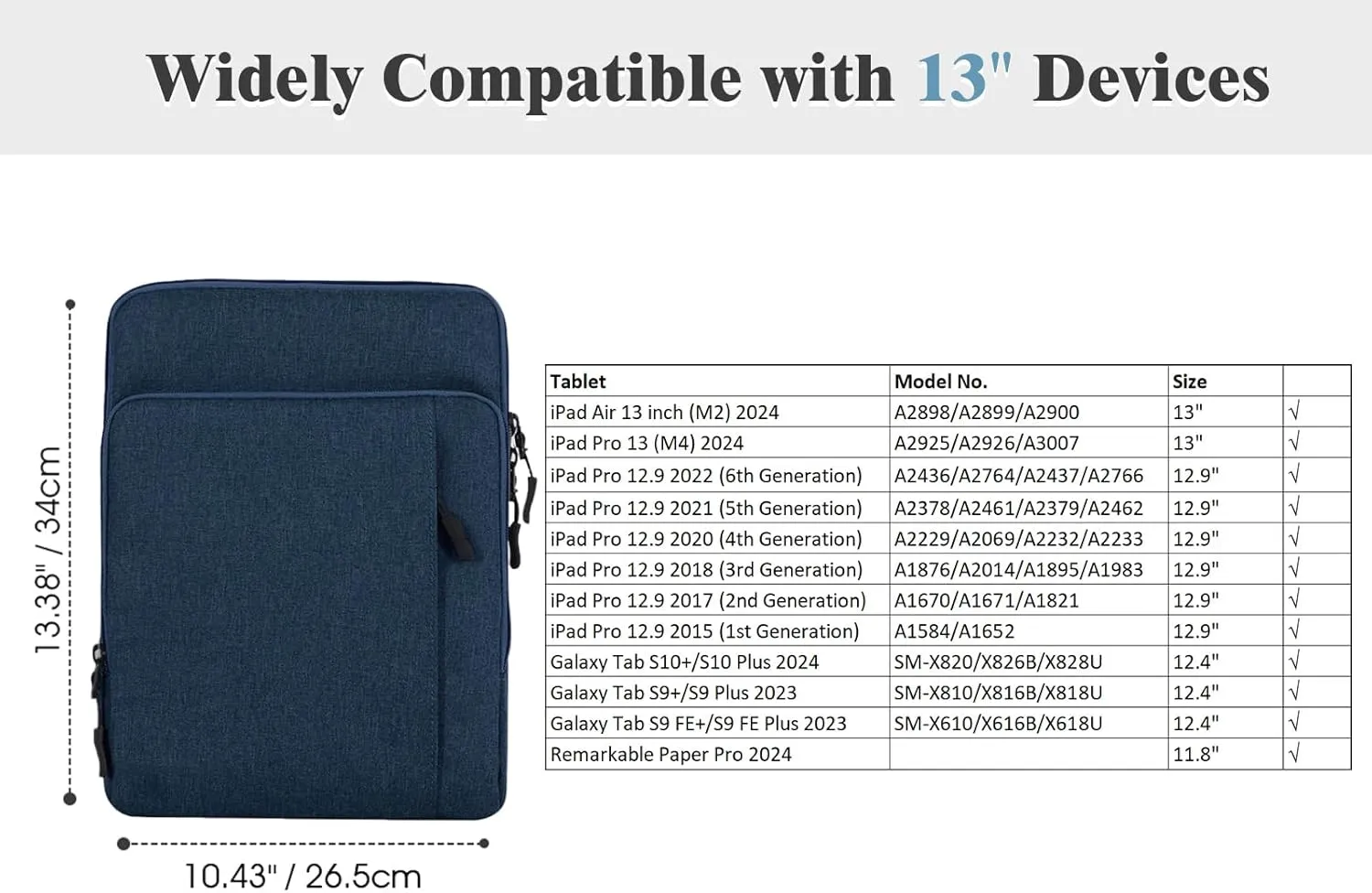 TiMOVO 12.9 Inch Tablet Sleeve Bag Carrying Case with Shoulder Strap for iPad Pro 12.9 M2 2022/2021/2020, Surface Laptop Go 12.4", Galaxy Tab S8 /S9  12.4" 2022/2023, Indigo