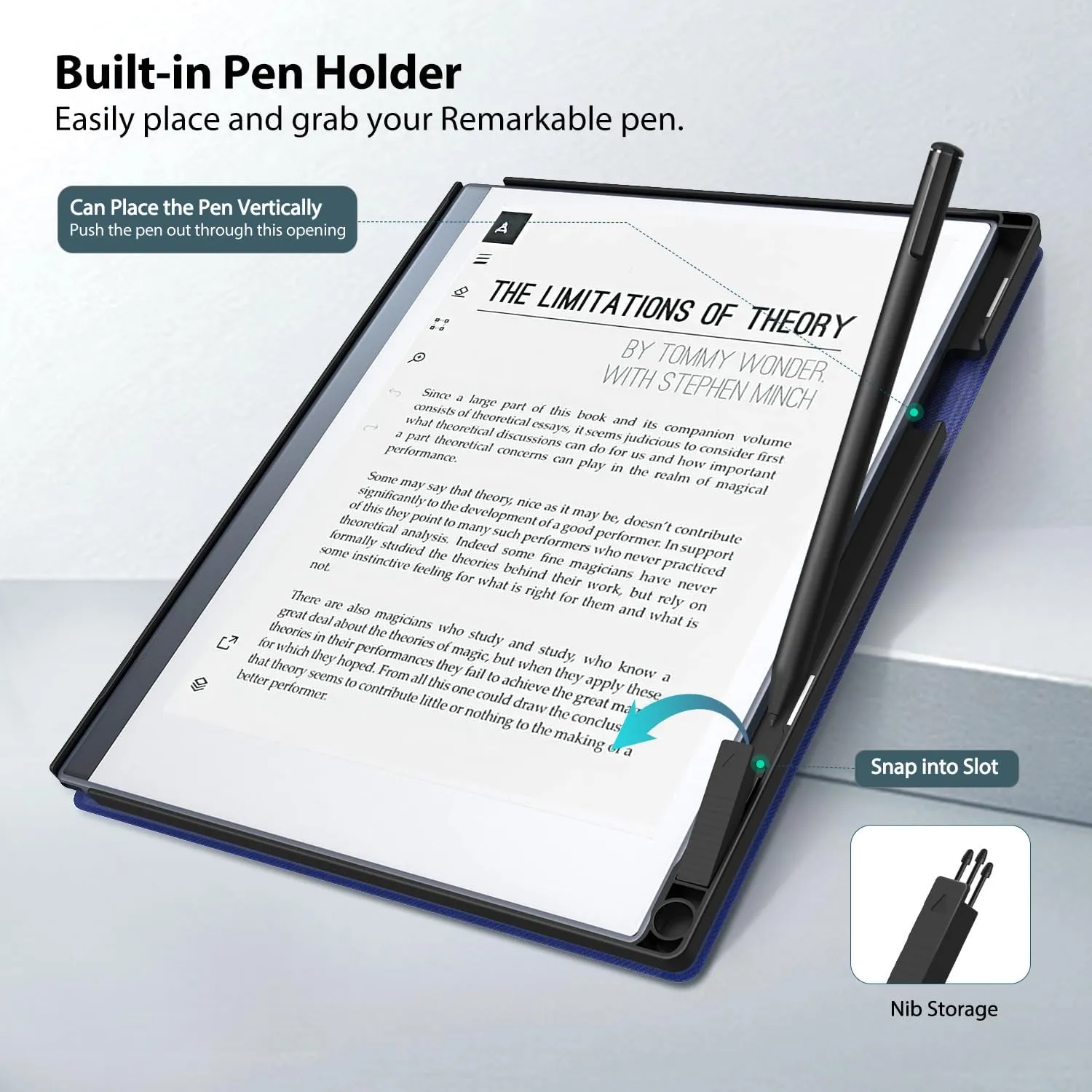TiMOVO Case Compatible for Remarkable 2 Tablet, Slim Lightweight Stand Hard Back Shell Protective Cover with Pen Holder Compatible with Remarkable 2 Paper Tablet 10.3" 2020 Released, Blue