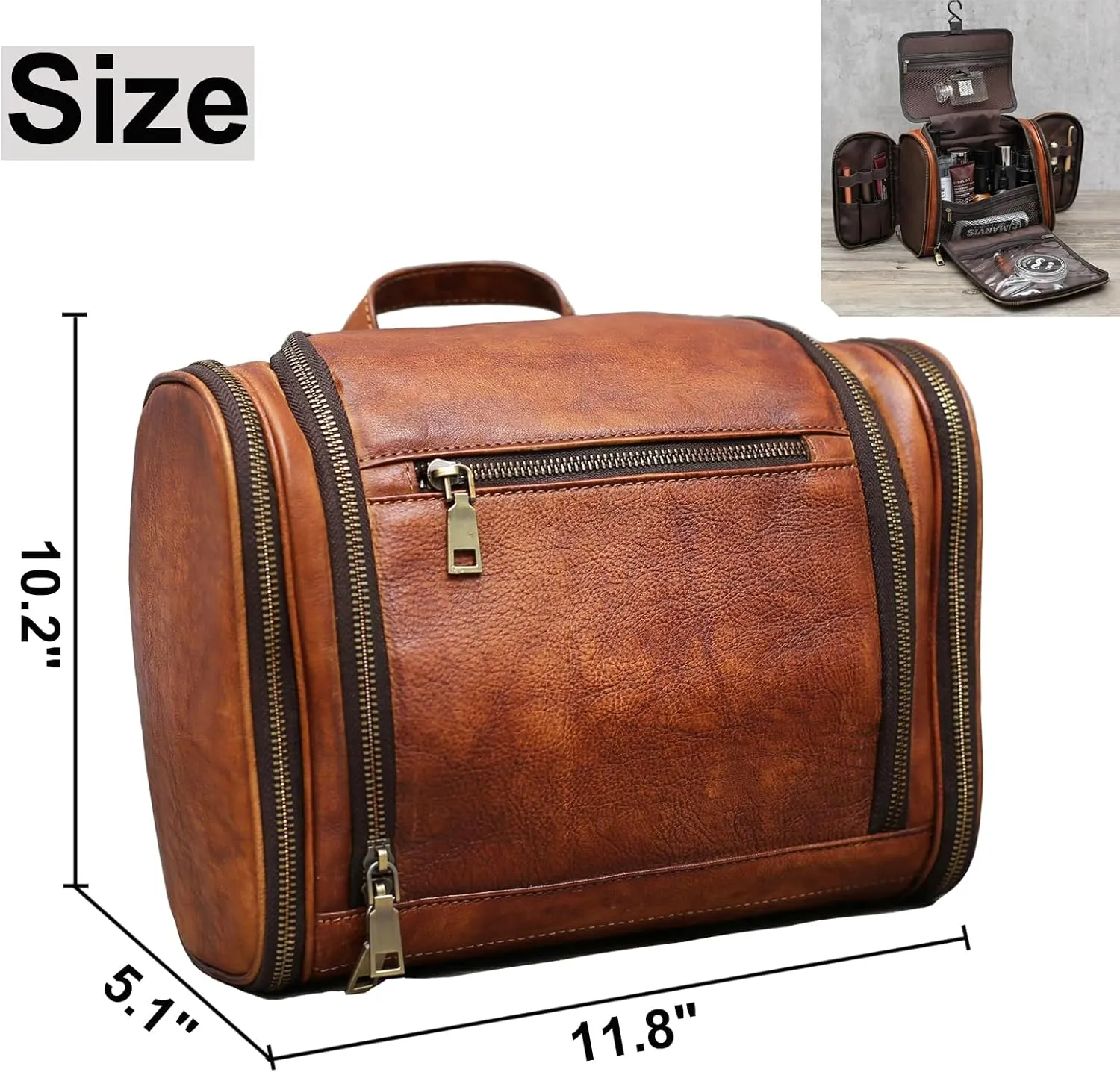 Toiletry Bag For Men, Genuine Leather Toiletries Organizer, Large Travel Hanging Toiletry Bag Water-resistant Bathroom Shaving Kit for Cosmetics, Makeup Case Travel Dopp Kit