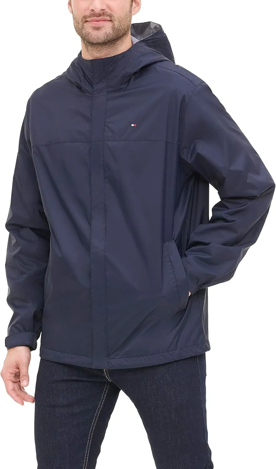 Tommy Hilfiger Men's Lightweight Breathable Waterproof Hooded Rain Jacket