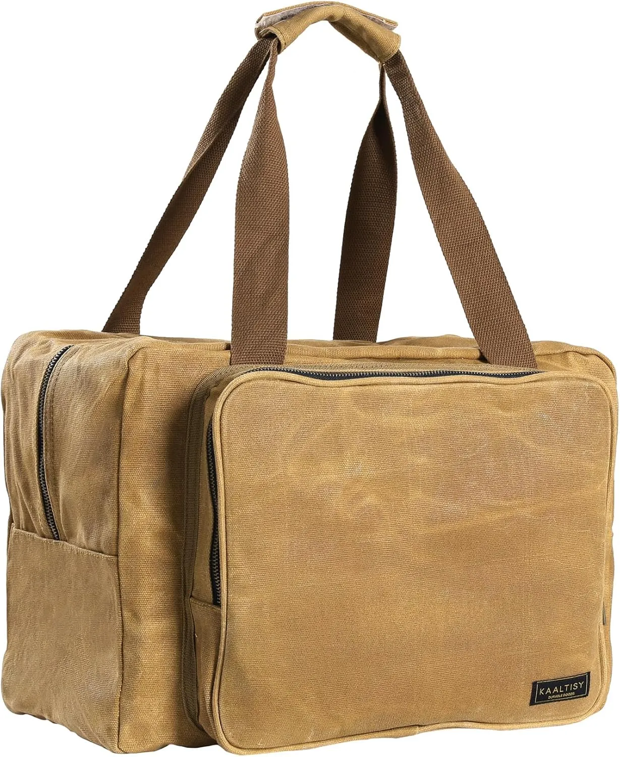 Tool Tote Bag - Large Capacity Tool Carrying Bag with 2 Zipper Pouches, Sustainable 16OZ Waxed Canvas Garden Tote for Gardening Set Hammer Level Goggles - Khaki - 15.5"L x 7.5"W x 11.5"H