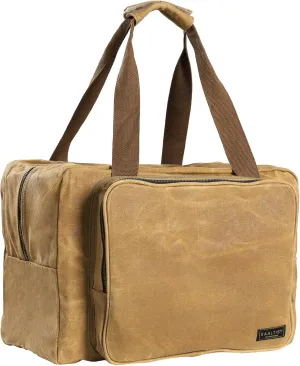 Tool Tote Bag - Large Capacity Tool Carrying Bag with 2 Zipper Pouches, Sustainable 16OZ Waxed Canvas Garden Tote for Gardening Set Hammer Level Goggles - Khaki - 15.5"L x 7.5"W x 11.5"H