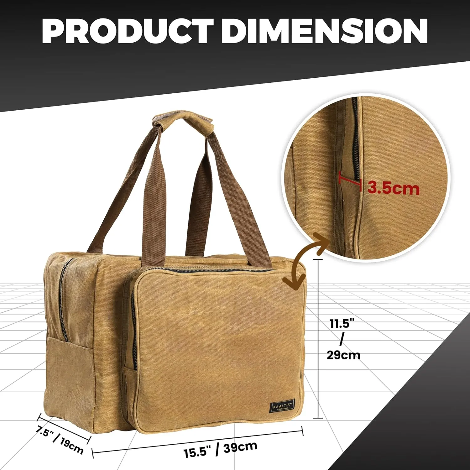Tool Tote Bag - Large Capacity Tool Carrying Bag with 2 Zipper Pouches, Sustainable 16OZ Waxed Canvas Garden Tote for Gardening Set Hammer Level Goggles - Khaki - 15.5"L x 7.5"W x 11.5"H