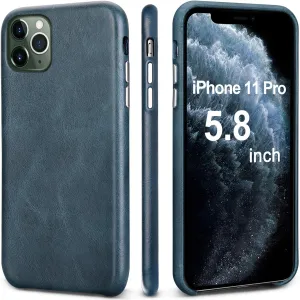 TOOVREN iPhone 11 Pro Case Leather Genuine Protective Ultra Slim Anti-Slip Vintage Designed Shell Hard Back Cover Supports Wireless Charging for Apple iPhone 11 Pro 5.8'' (2019) Navy Blue