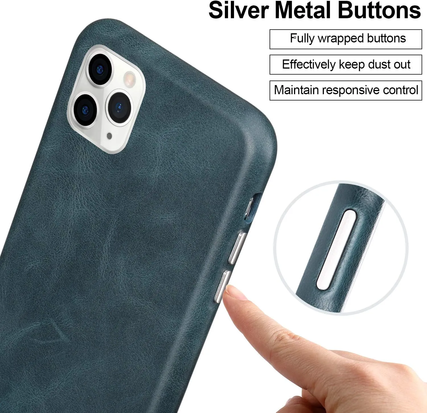 TOOVREN iPhone 11 Pro Case Leather Genuine Protective Ultra Slim Anti-Slip Vintage Designed Shell Hard Back Cover Supports Wireless Charging for Apple iPhone 11 Pro 5.8'' (2019) Navy Blue