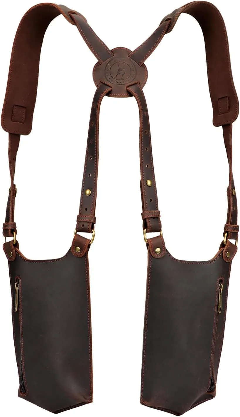 Tourbon Leather Shoulder Holster Phone Holder Concealed Armpit Wallet Pocket Anti-Theft Multipurpose Double Pouches Adjustable Straps