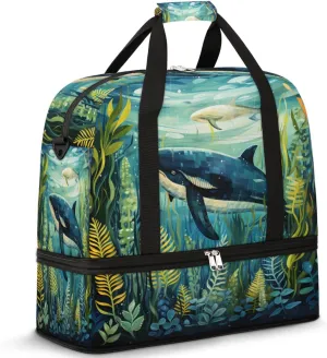 Travel Weekend Bag Ocean Animal Sports Tote Gym Bags for Women Men, Seaweed Shoulder Weekender Overnight Bag with Shoes