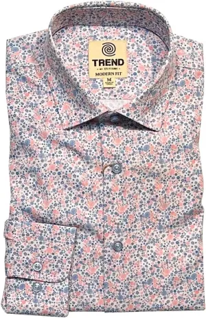 Trend Men's 'Mini Floral' Print Stretch Modern Fit Long Sleeve Sport Shirt