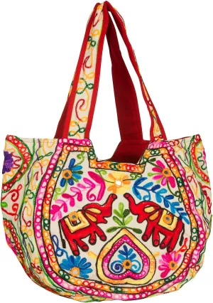TribeAzure Elephant Tote Embroidered Mirror Shoulder Bag Boho Hippie Top Handle Satchel Summer Beach Casual Fashion