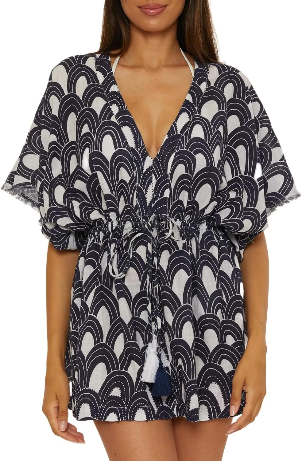 Trina Turk Women's Arches Pocket Tunic Dress, V-Neck, Casual, Beach Cover Ups