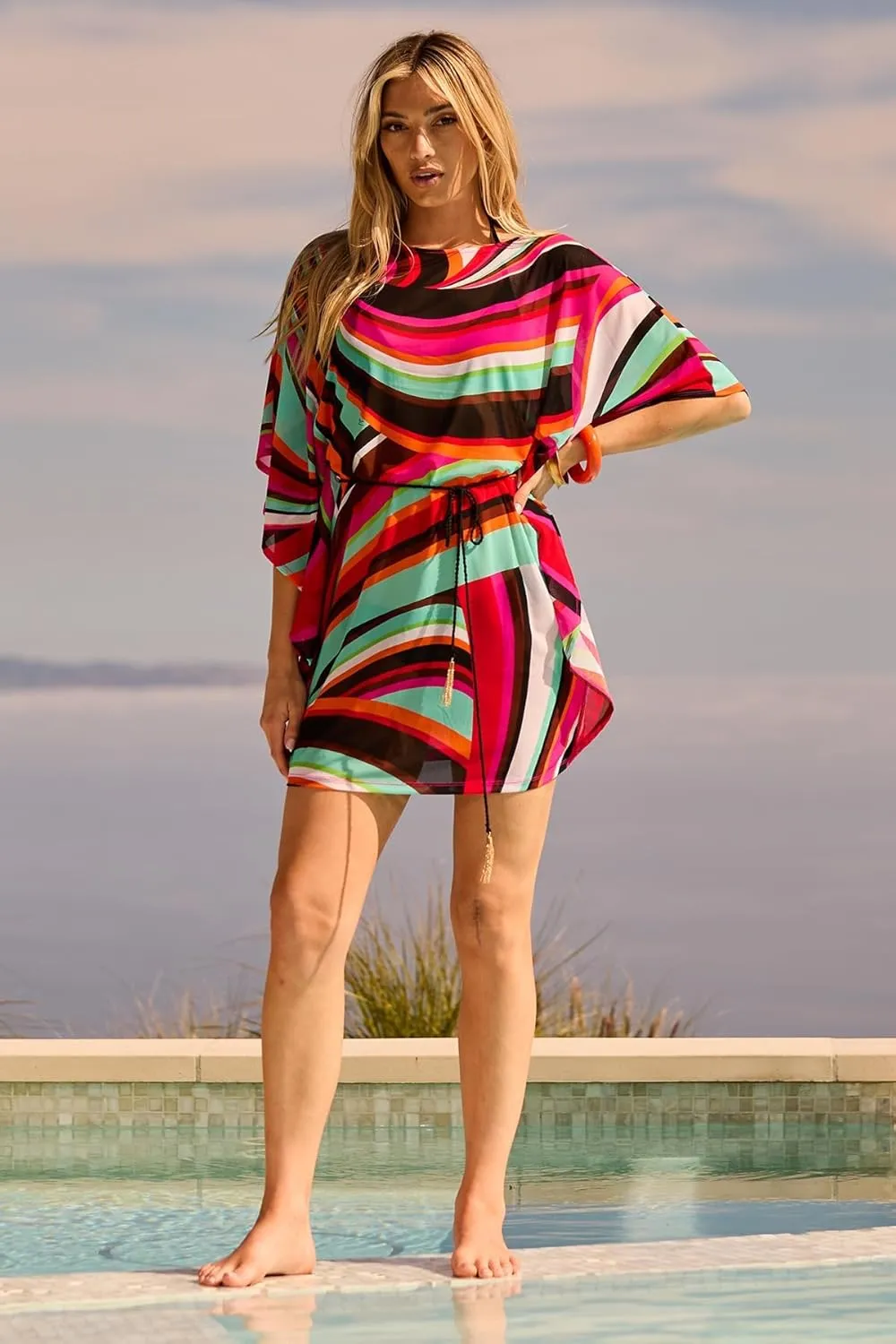 Trina Turk womens Swoop Belted Caftan, Casual, Beach Cover Ups for Women
