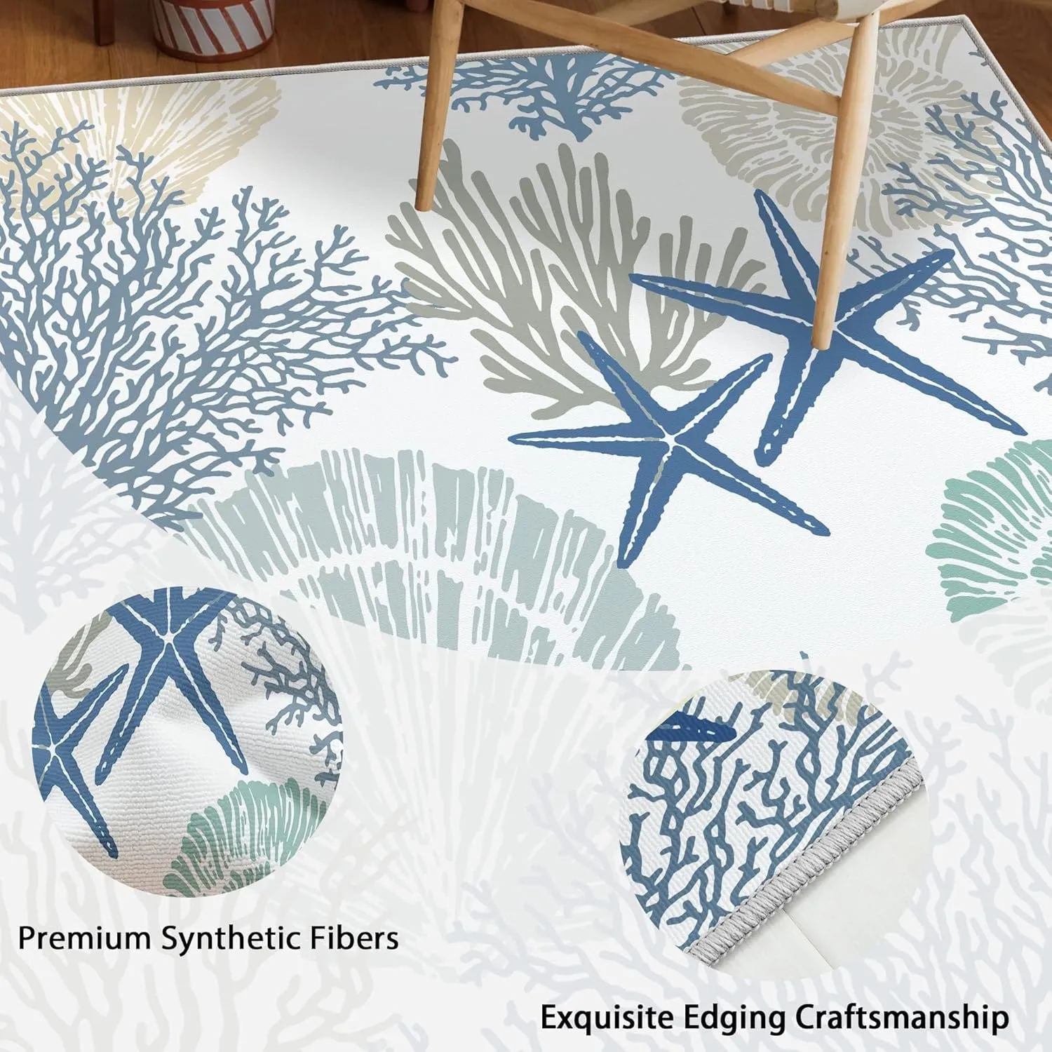 Tritard Coastal Runner Rug 2x6 Nautical Kitchen Hallway Rugs Beach Themed Non-Slip Indoor Floor Mat Machine Washable Rugs Carpet for Bathroom Living Room Bedroom Laundry Room Entryway, Blue