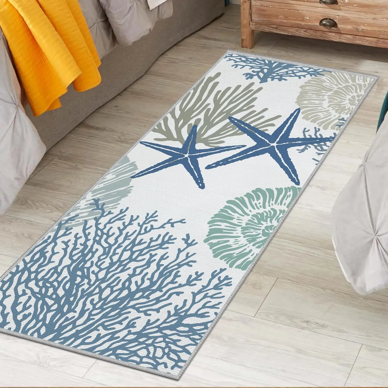 Tritard Coastal Runner Rug 2x6 Nautical Kitchen Hallway Rugs Beach Themed Non-Slip Indoor Floor Mat Machine Washable Rugs Carpet for Bathroom Living Room Bedroom Laundry Room Entryway, Blue