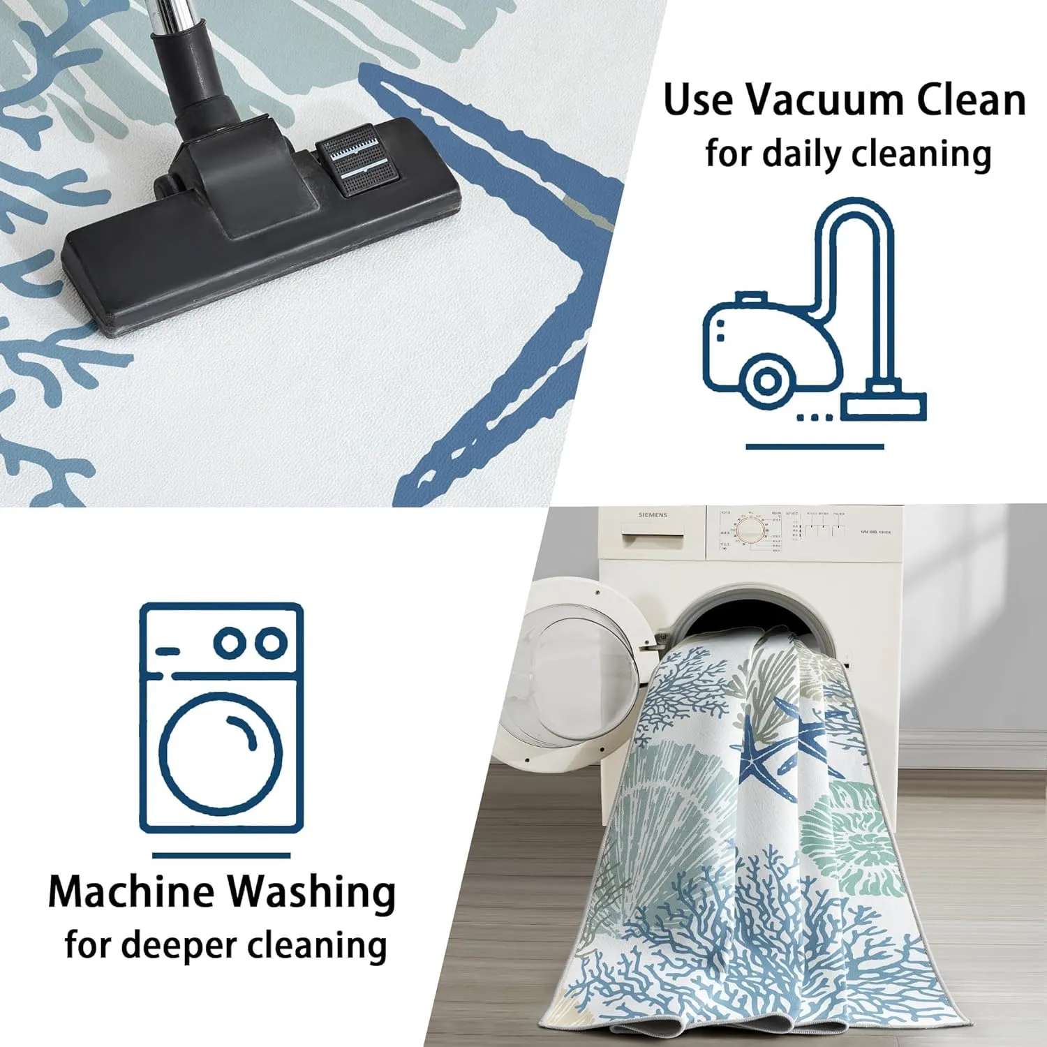 Tritard Coastal Runner Rug 2x6 Nautical Kitchen Hallway Rugs Beach Themed Non-Slip Indoor Floor Mat Machine Washable Rugs Carpet for Bathroom Living Room Bedroom Laundry Room Entryway, Blue