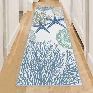 Tritard Coastal Runner Rug 2x6 Nautical Kitchen Hallway Rugs Beach Themed Non-Slip Indoor Floor Mat Machine Washable Rugs Carpet for Bathroom Living Room Bedroom Laundry Room Entryway, Blue