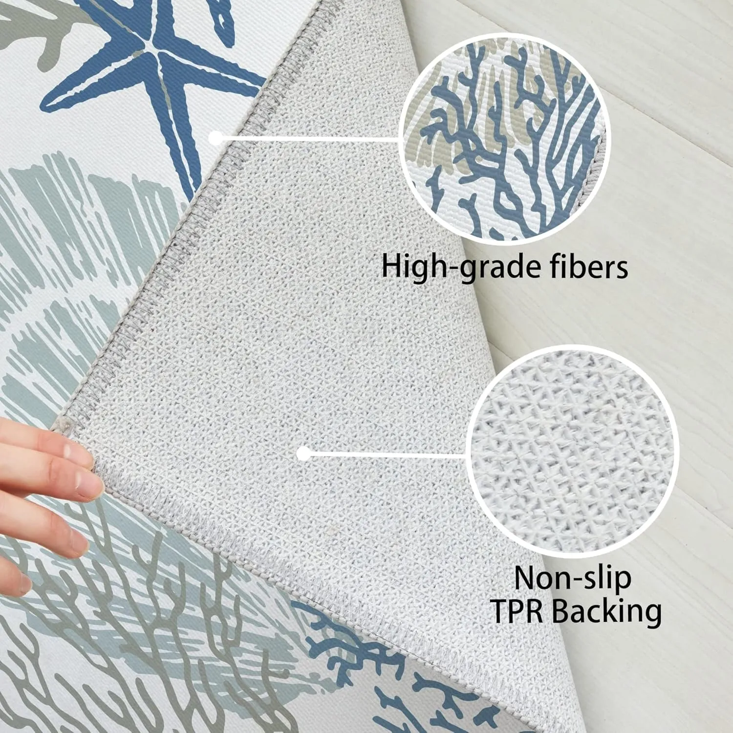 Tritard Coastal Runner Rug 2x6 Nautical Kitchen Hallway Rugs Beach Themed Non-Slip Indoor Floor Mat Machine Washable Rugs Carpet for Bathroom Living Room Bedroom Laundry Room Entryway, Blue