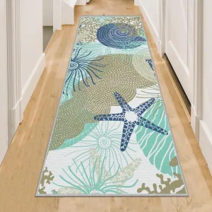 Tritard Coastal Runner Rug 2x6 Nautical Kitchen Hallway Rugs Beach Themed Non-Slip Indoor Floor Mat Machine Washable Rugs Carpet for Bathroom Living Room Bedroom Laundry Room Entryway, Navy