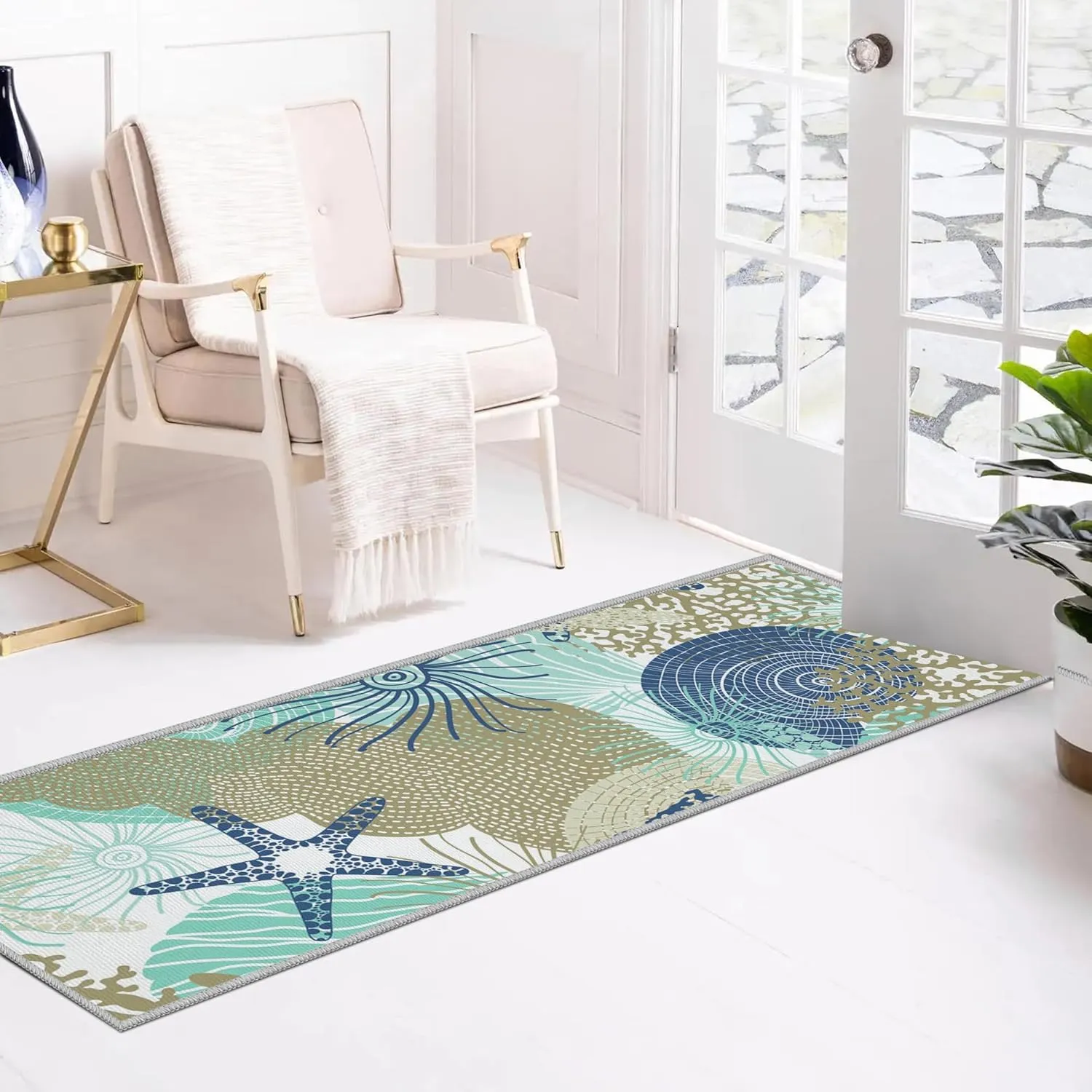 Tritard Coastal Runner Rug 2x6 Nautical Kitchen Hallway Rugs Beach Themed Non-Slip Indoor Floor Mat Machine Washable Rugs Carpet for Bathroom Living Room Bedroom Laundry Room Entryway, Navy