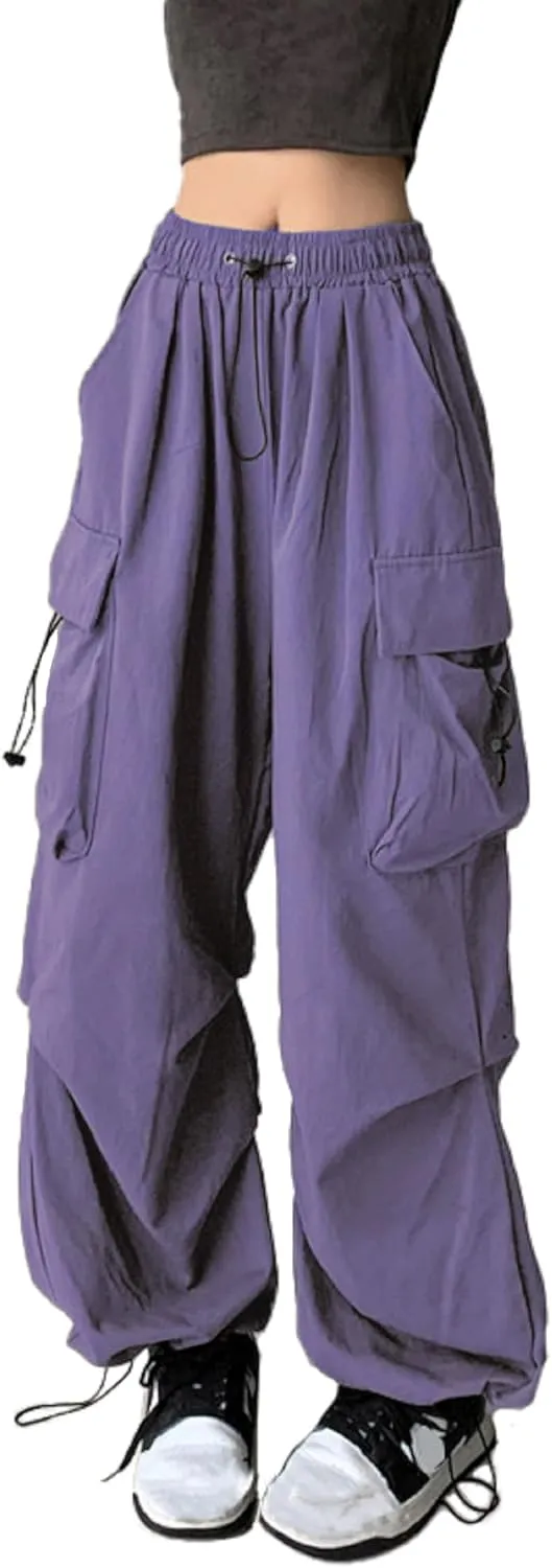 TSMNZMU Womens Baggy Cargo Pants Casual Hiking Trousers Loose Fit Parachute Pants Y2K Hight Waist Mutil Pocket Trousers