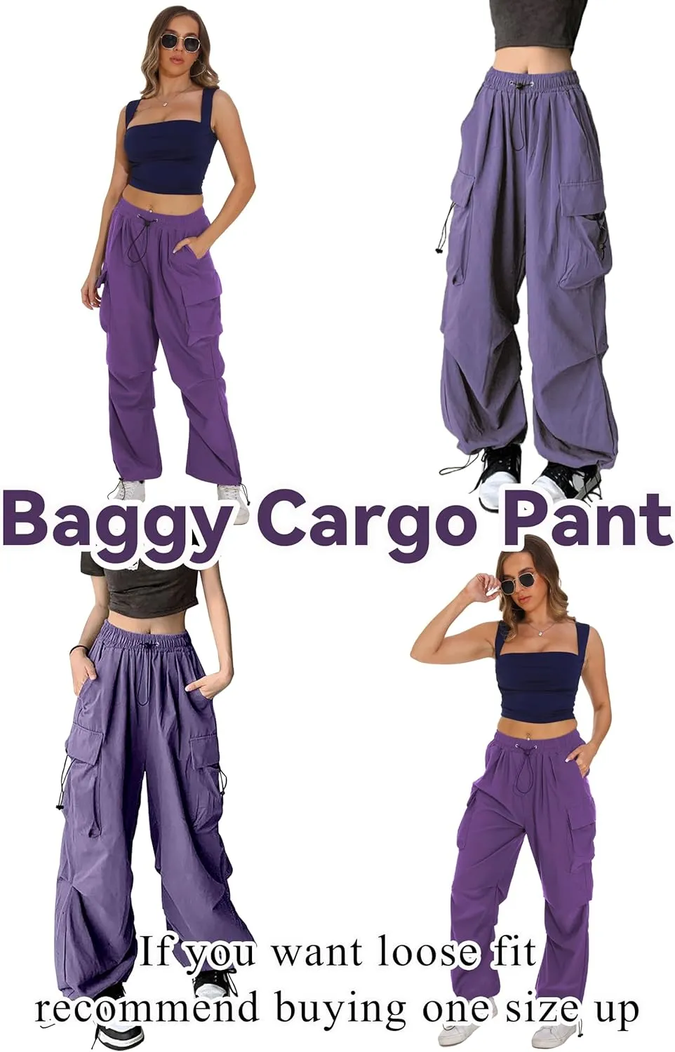 TSMNZMU Womens Baggy Cargo Pants Casual Hiking Trousers Loose Fit Parachute Pants Y2K Hight Waist Mutil Pocket Trousers