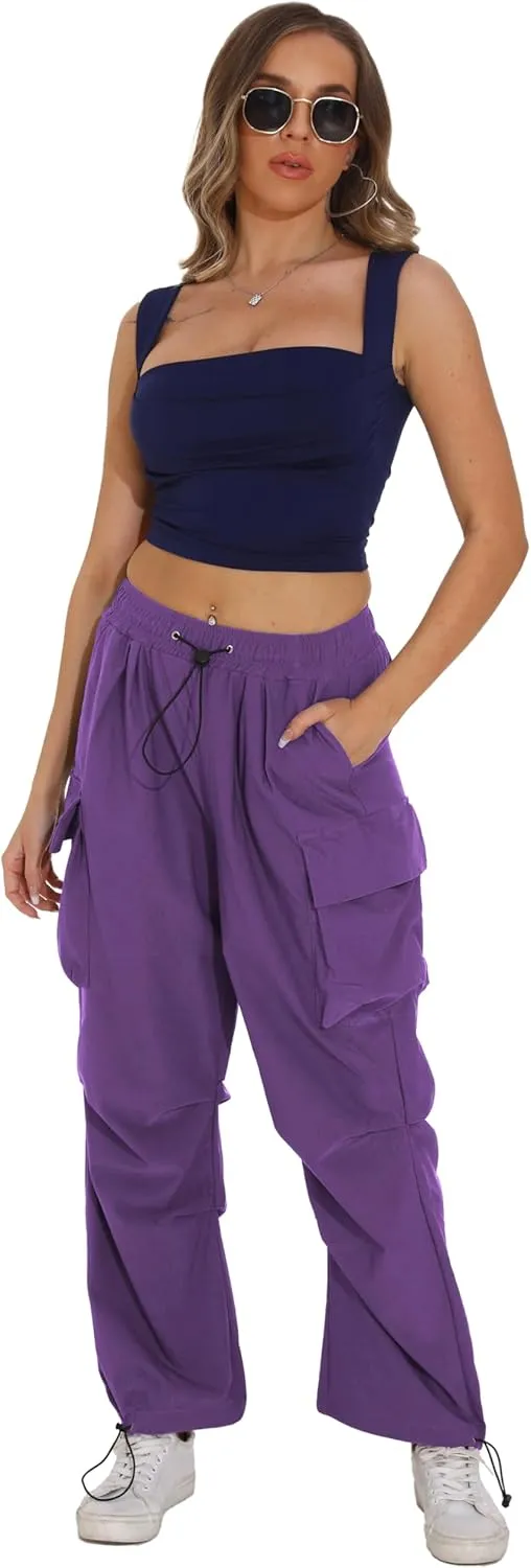 TSMNZMU Womens Baggy Cargo Pants Casual Hiking Trousers Loose Fit Parachute Pants Y2K Hight Waist Mutil Pocket Trousers