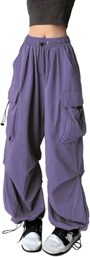 TSMNZMU Womens Baggy Cargo Pants Casual Hiking Trousers Loose Fit Parachute Pants Y2K Hight Waist Mutil Pocket Trousers