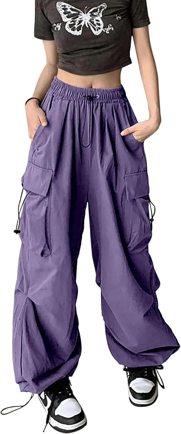 TSMNZMU Womens Baggy Cargo Pants Casual Hiking Trousers Loose Fit Parachute Pants Y2K Hight Waist Mutil Pocket Trousers