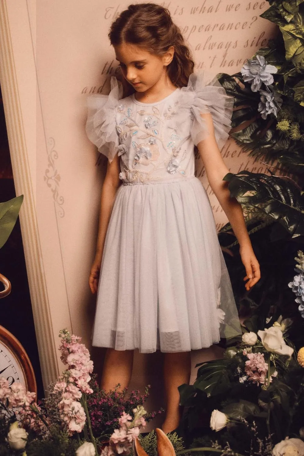 Tutu Dress for Girls - Embroidered Tulle Tiered Layered Flower Toddler Dress for Wedding & Birthday
