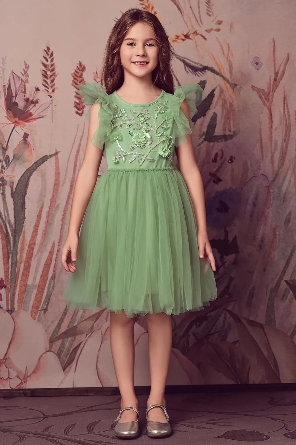 Tutu Dress for Girls - Embroidered Tulle Tiered Layered Flower Toddler Dress for Wedding & Birthday