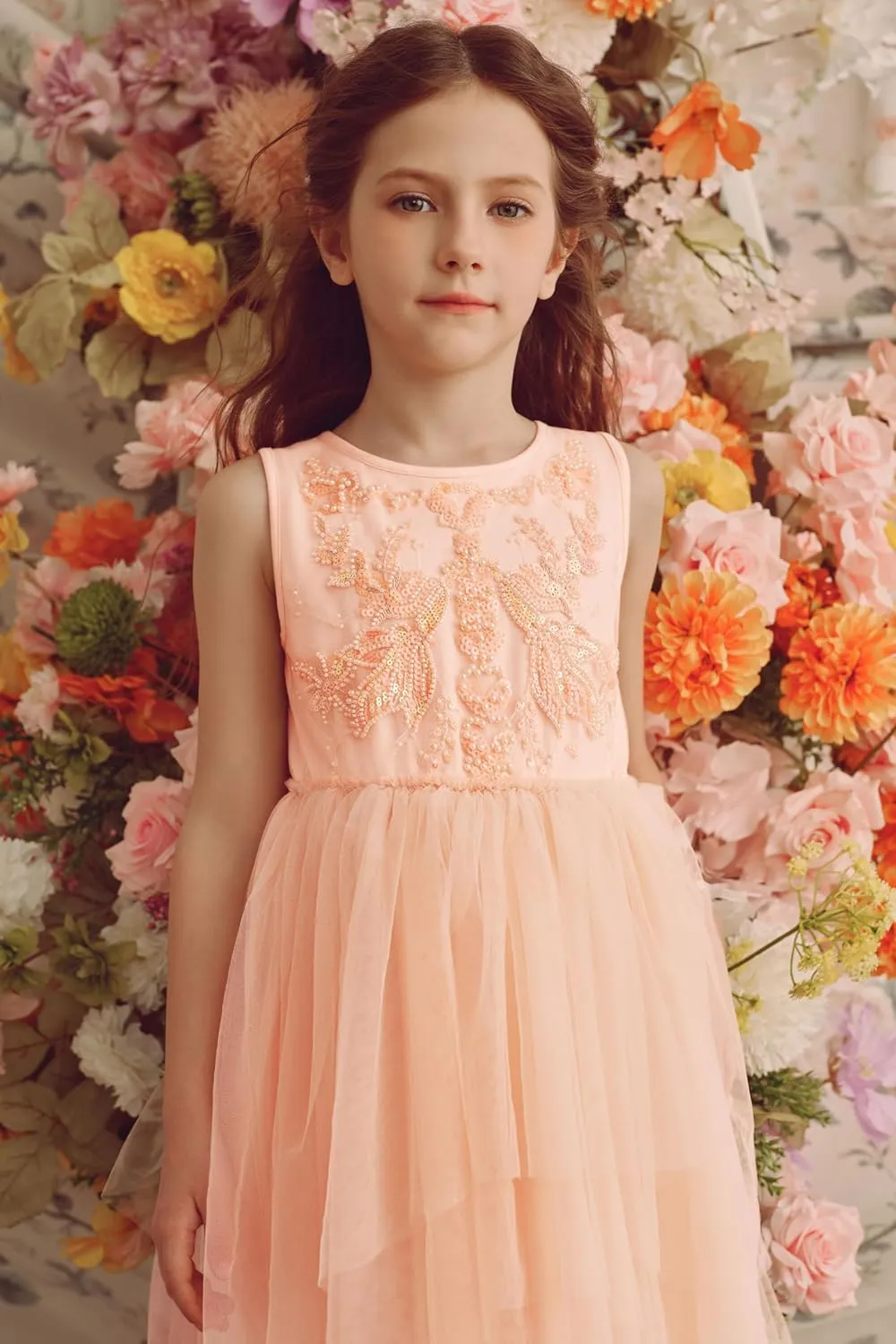 Tutu Dress for Girls - Embroidered Tulle Tiered Layered Flower Toddler Dress for Wedding & Birthday
