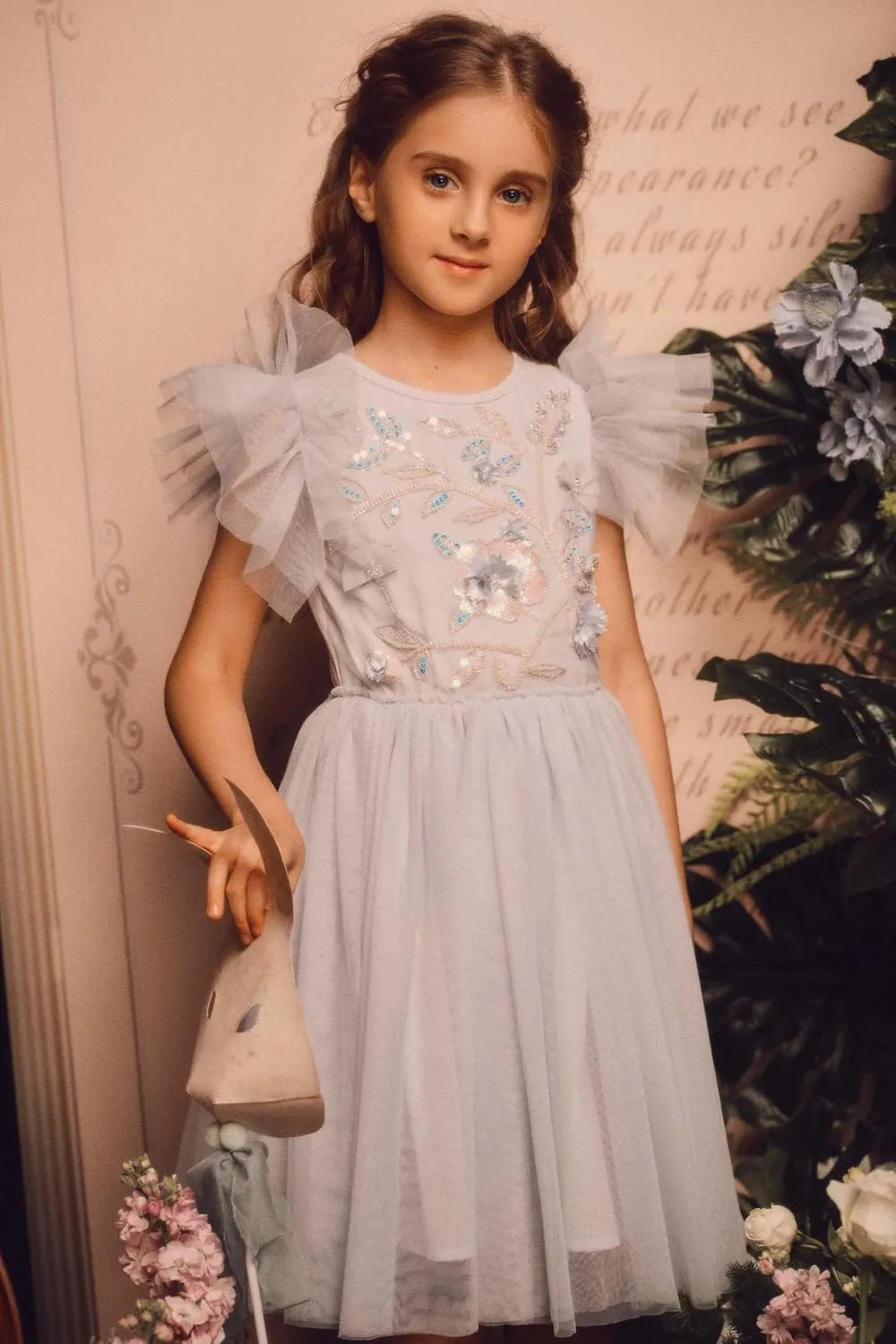 Tutu Dress for Girls - Embroidered Tulle Tiered Layered Flower Toddler Dress for Wedding & Birthday