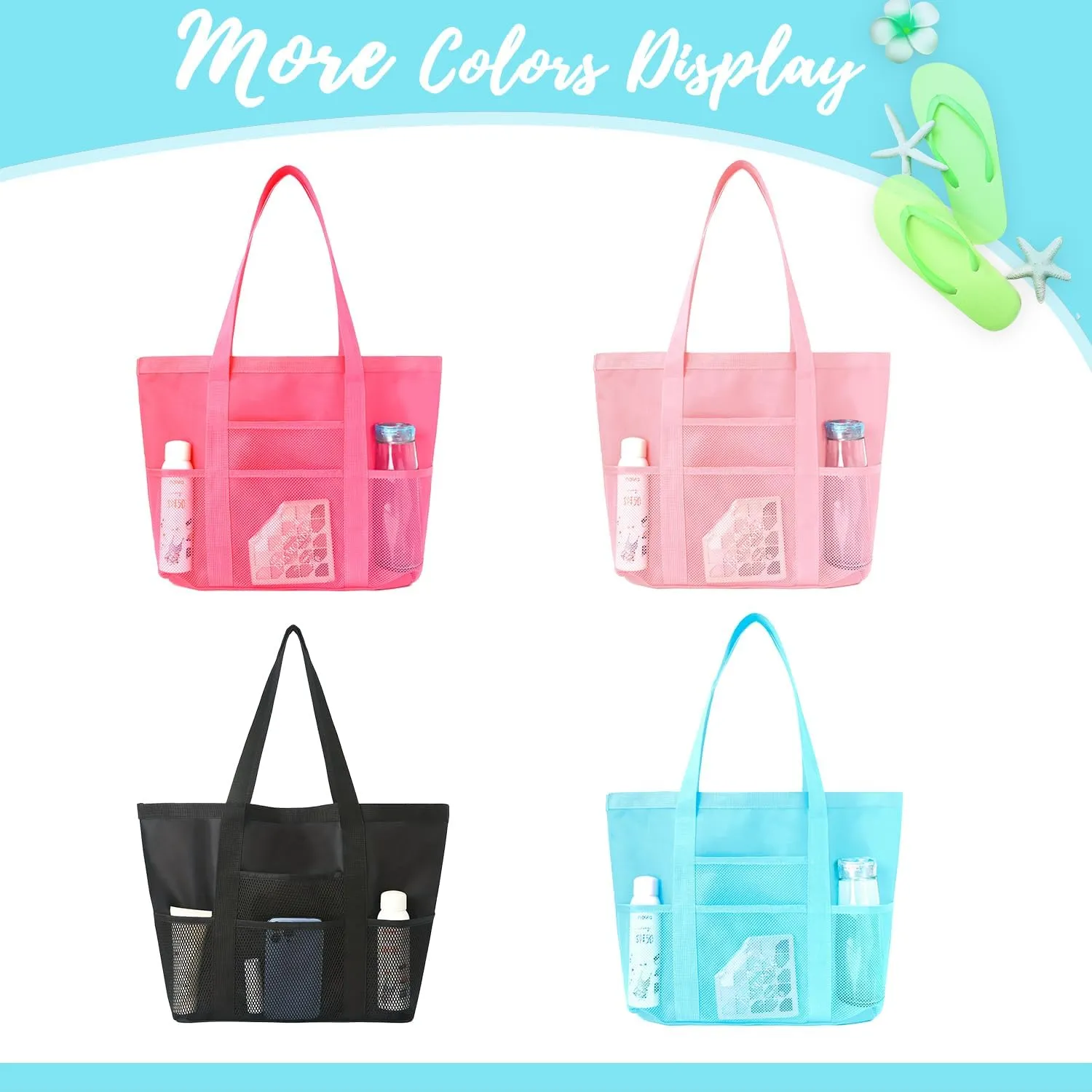 Ulico Personalized Beach Bag Embroidered Name,Custom Mesh Tote Bag for Women, Foldable Shoulder Bag for Swimming Pools Travel