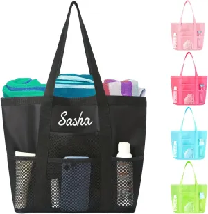 Ulico Personalized Beach Bag Embroidered Name,Custom Mesh Tote Bag for Women, Foldable Shoulder Bag for Swimming Pools Travel