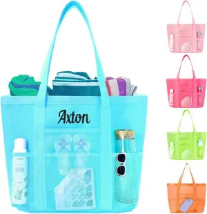 Ulico Personalized Pink Beach Bag,Custom Large Tote Bag Embroidered Name for Women, Foldable Shoulder Bags for Swimming Pools Travel Essential