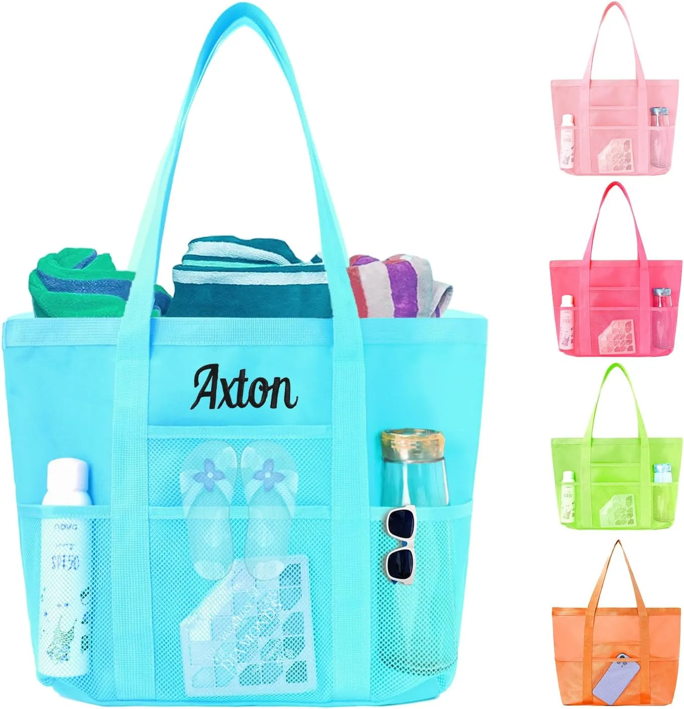 Ulico Personalized Pink Beach Bag,Custom Large Tote Bag Embroidered Name for Women, Foldable Shoulder Bags for Swimming Pools Travel Essential