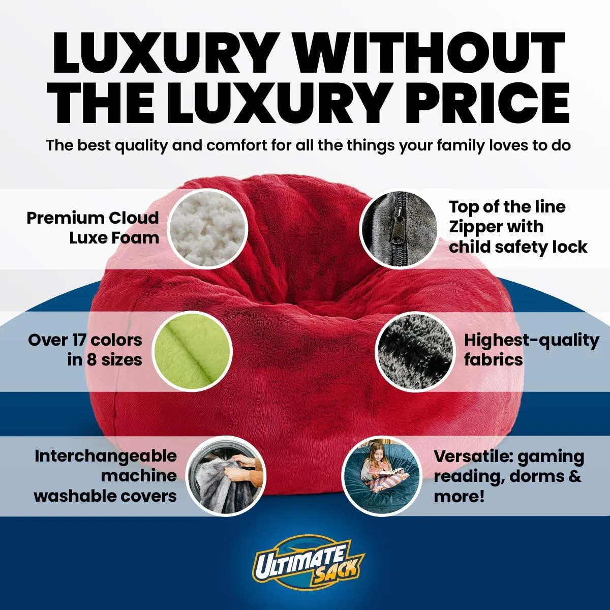 ULTIMATE SACK 6ft Bean Bag Chair, Oversize Bean Bag Chair for Adults, Comfy Chair Bean Bag Couch Lounge Sofa Loveseat Furniture | Cloud Fur