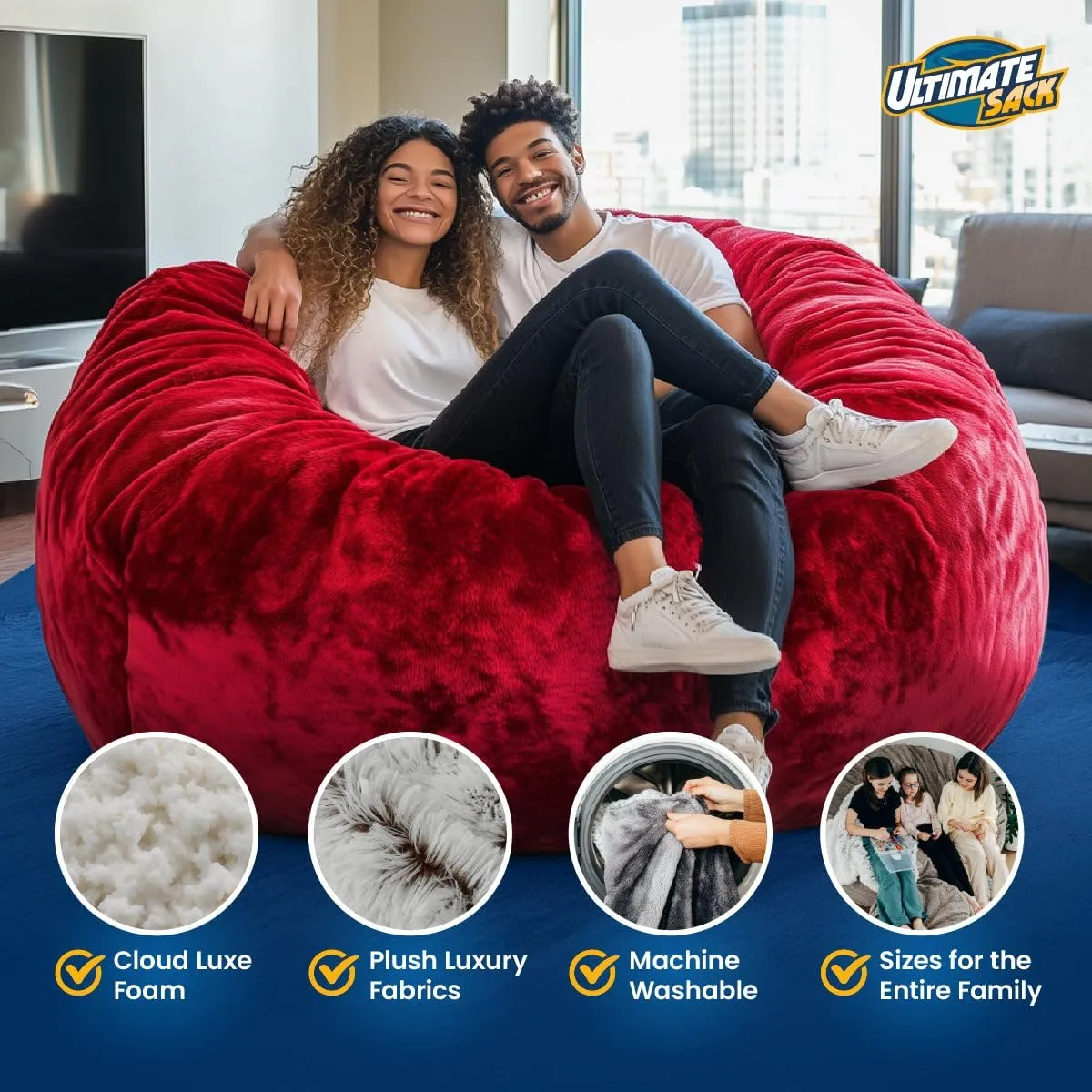ULTIMATE SACK 6ft Bean Bag Chair, Oversize Bean Bag Chair for Adults, Comfy Chair Bean Bag Couch Lounge Sofa Loveseat Furniture | Cloud Fur
