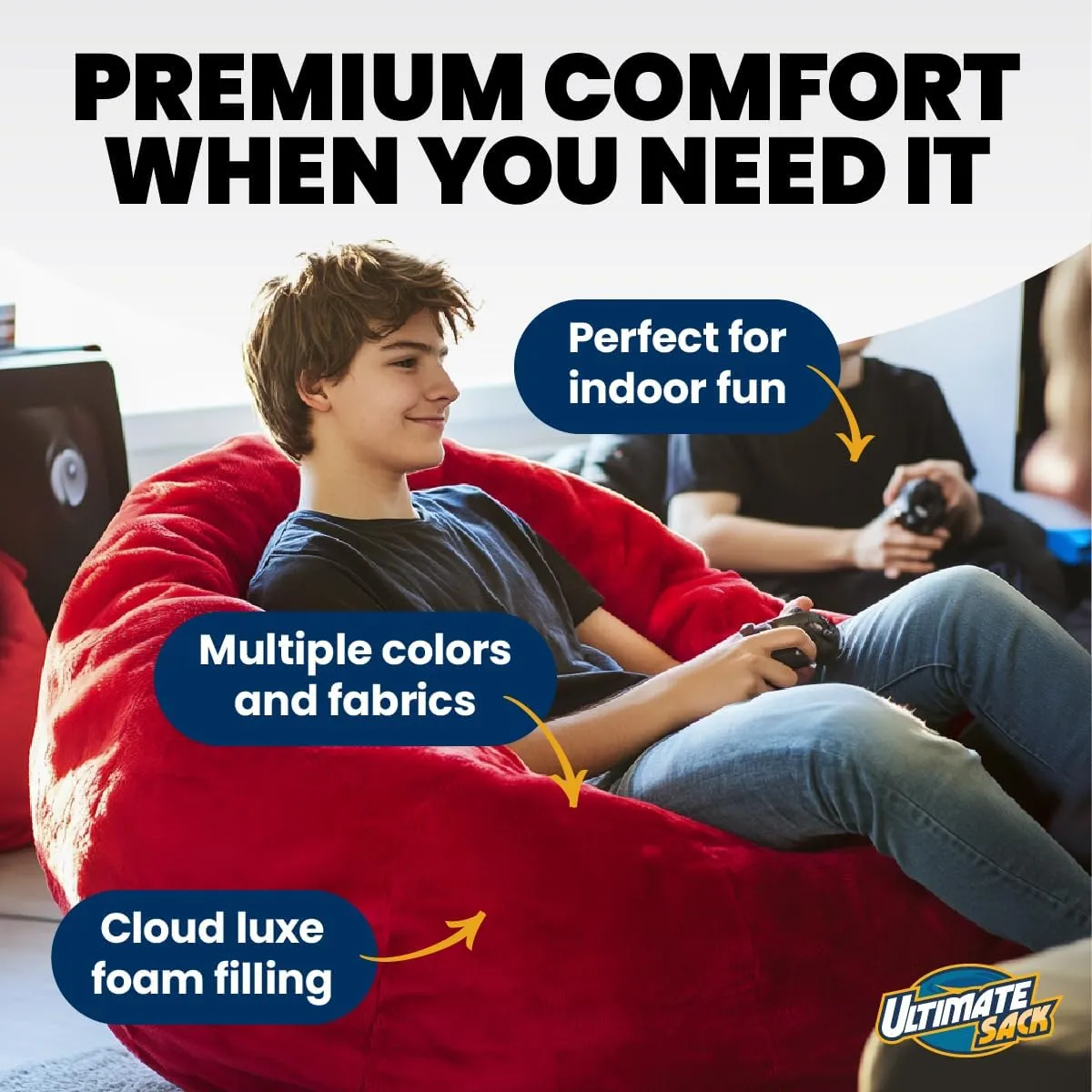 ULTIMATE SACK 6ft Bean Bag Chair, Oversize Bean Bag Chair for Adults, Comfy Chair Bean Bag Couch Lounge Sofa Loveseat Furniture | Cloud Fur