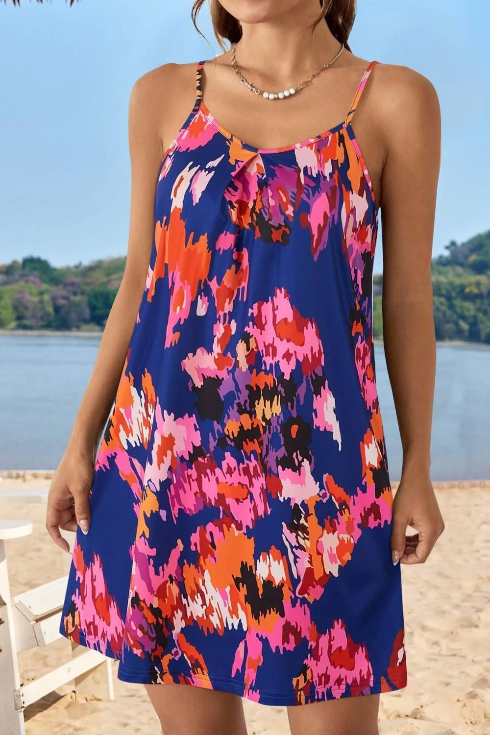 ULTRANICE Women's 2024 Summer Casual Beach Dresses Cover Ups Floral V Neck Spaghetti Strap Backless Mini Sun Dress