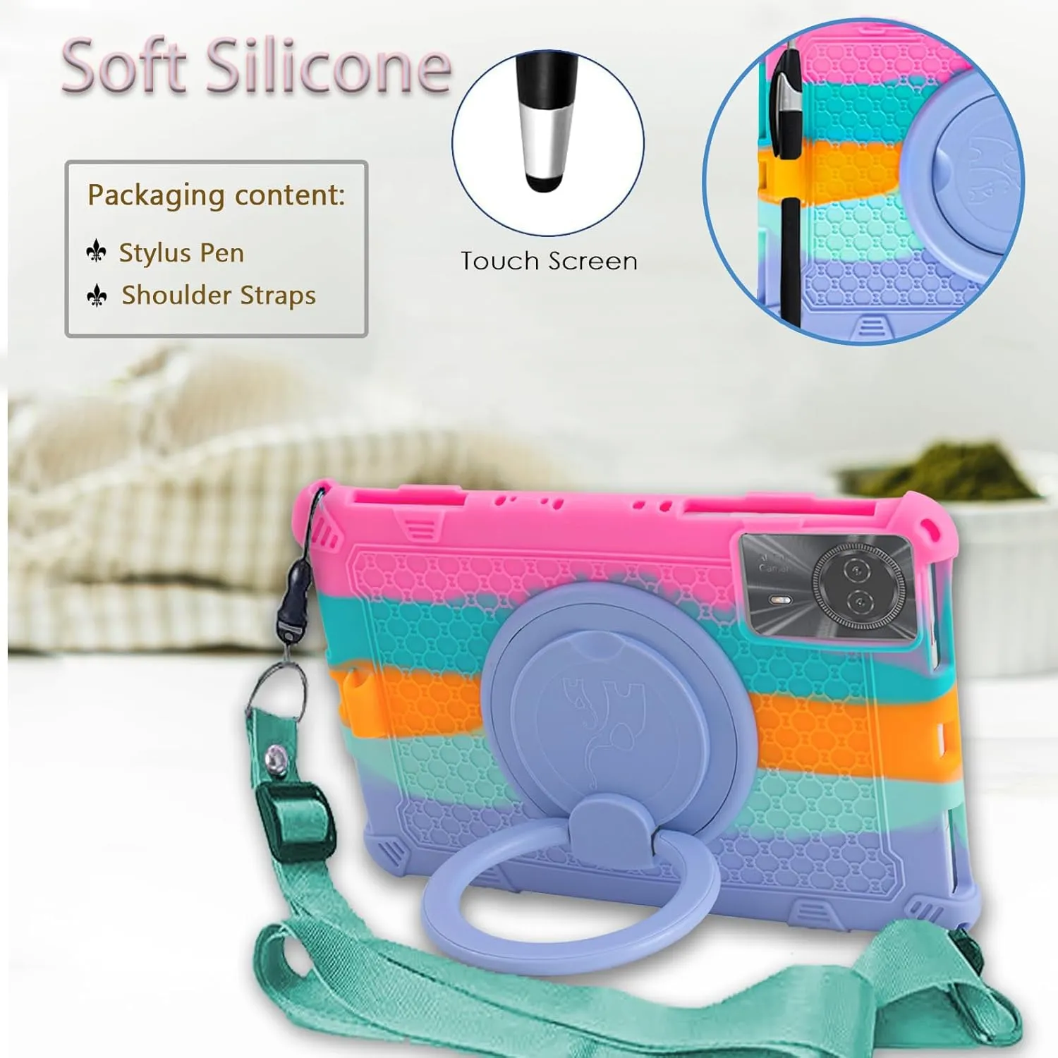 Universal 11 inch Tablet case for Blackview 90 WiFi/DOOGEE U11/T30 Pro/T30 SE Soft Silicone Kids Case for Honor Pad X8A/Redmi Pad SE/Samsung Galaxy Tab S9 11 inch Tablet with Stand (Pink)
