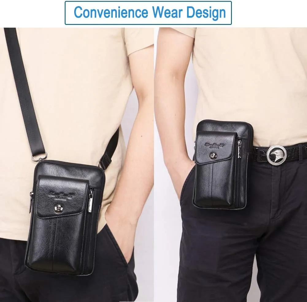 Universal Waist Belt Bag Shoulder Pouch Camping Purse Fashion Leisure Vintage Style2-Black